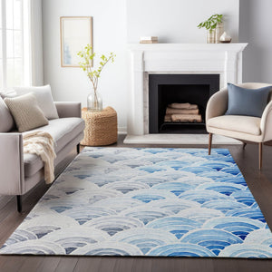 HomeRoots 8' X 10' Blue Ivory Gray Geometric Washable Area Rug - UV Resistant, Stain-Proof, Easy Care Design 645808