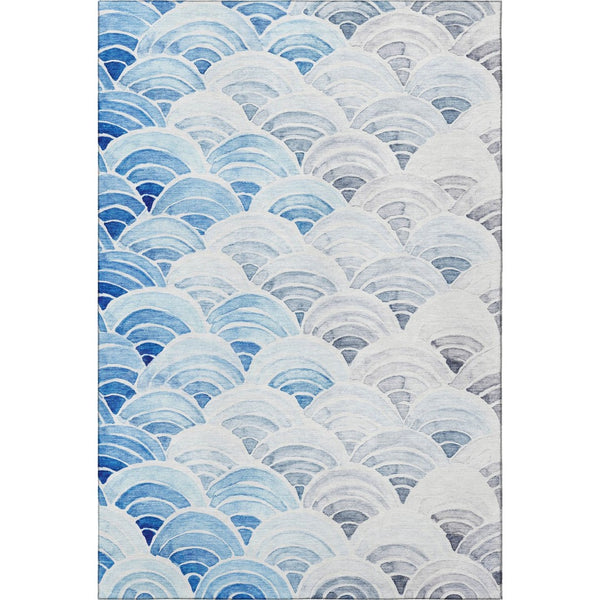 HomeRoots 8' X 10' Blue Ivory Gray Geometric Washable Area Rug - UV Resistant, Stain-Proof, Easy Care Design 645808