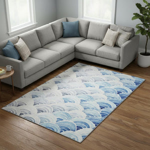 HomeRoots 9' X 12' Coastal-Inspired Blue, Ivory & Gray Geometric Washable Area Rug with UV Protection & Durability 645809