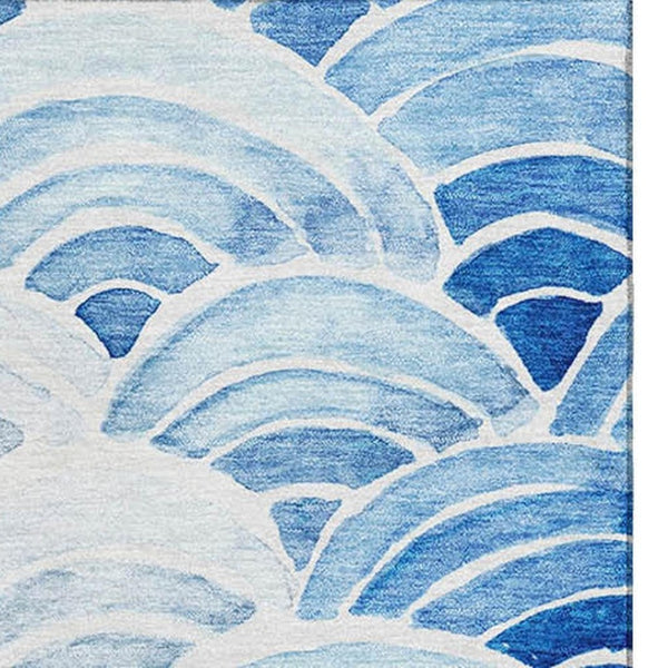 HomeRoots 10' X 14' Coastal Blue Ivory Gray Geometric Washable Area Rug with UV Protection for High-Traffic Areas 645810