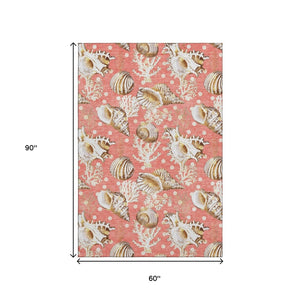 HomeRoots 5' X 8' Stylish Peach Ivory Geometric Area Rug – Washable, UV Protected, Durable for Homes & Kids 645812
