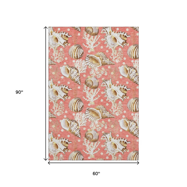 HomeRoots 5' X 8' Stylish Peach Ivory Geometric Area Rug – Washable, UV Protected, Durable for Homes & Kids 645812