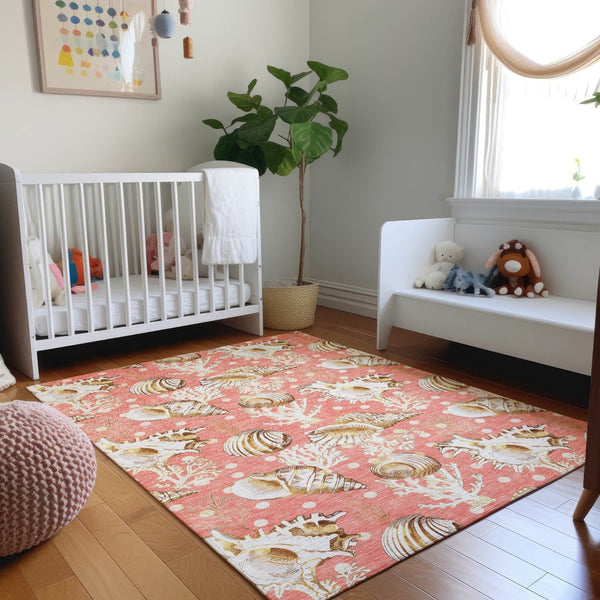HomeRoots 5' X 8' Stylish Peach Ivory Geometric Area Rug – Washable, UV Protected, Durable for Homes & Kids 645812