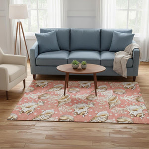HomeRoots 5' X 8' Stylish Peach Ivory Geometric Area Rug – Washable, UV Protected, Durable for Homes & Kids 645812