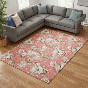 HomeRoots 8' X 10' Peach Ivory Geometric Area Rug - Washable, UV Protected, Stain Resistant for Busy Homes 645814
