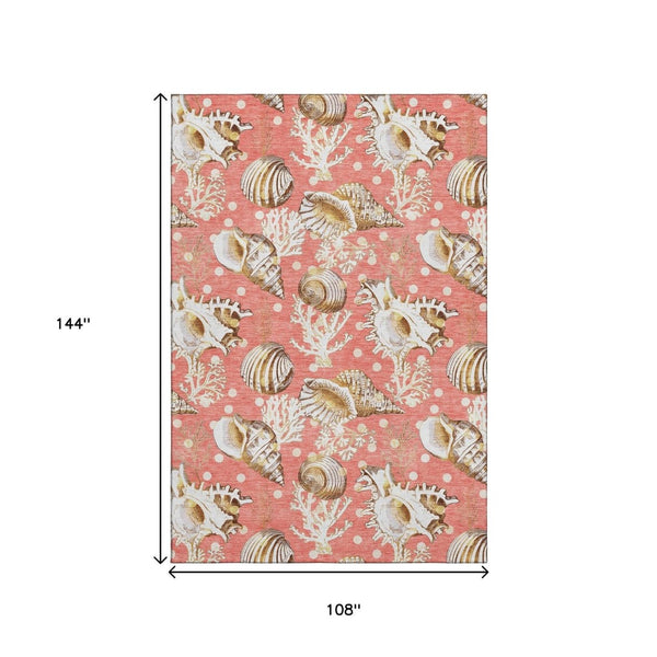 HomeRoots 9' X 12' Peach Ivory Beige Geometric Area Rug - Washable, Durable, UV Protected & Family Friendly 645815