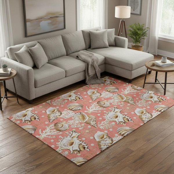 HomeRoots 9' X 12' Peach Ivory Beige Geometric Area Rug - Washable, Durable, UV Protected & Family Friendly 645815