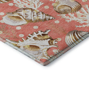 HomeRoots 9' X 12' Peach Ivory Beige Geometric Area Rug - Washable, Durable, UV Protected & Family Friendly 645815