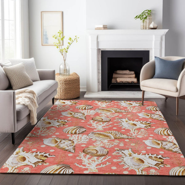HomeRoots 9' X 12' Peach Ivory Beige Geometric Area Rug - Washable, Durable, UV Protected & Family Friendly 645815