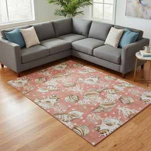 HomeRoots 10' X 14' Stylish Peach Ivory Beige Geometric Area Rug – Washable, UV Protected, Perfect for Homes! 645816