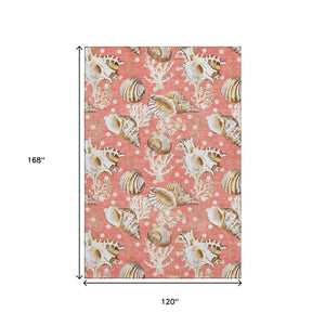 HomeRoots 10' X 14' Stylish Peach Ivory Beige Geometric Area Rug – Washable, UV Protected, Perfect for Homes! 645816