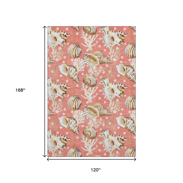 HomeRoots 10' X 14' Stylish Peach Ivory Beige Geometric Area Rug – Washable, UV Protected, Perfect for Homes! 645816