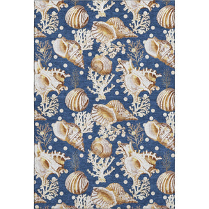HomeRoots 5' Blue Ivory Beige Geometric Washable Area Rug – Durable, Stain-Resistant, UV Protected for Homes 645818