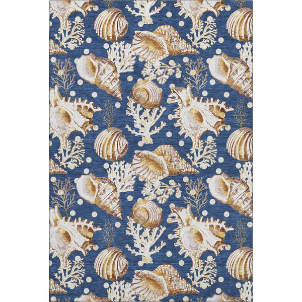 HomeRoots 5' Blue Ivory Beige Geometric Washable Area Rug – Durable, Stain-Resistant, UV Protected for Homes 645818
