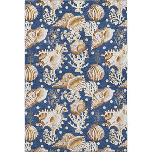 HomeRoots 5' Blue Ivory Beige Geometric Washable Area Rug – Durable, Stain-Resistant, UV Protected for Homes 645818