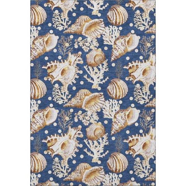 HomeRoots 5' Blue Ivory Beige Geometric Washable Area Rug – Durable, Stain-Resistant, UV Protected for Homes 645818