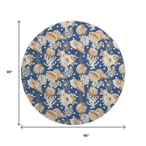 HomeRoots 8' Blue Ivory and Beige Geometric Round Rug - Washable, UV Protected, Stylish for Modern Homes 645819