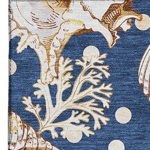 HomeRoots 9' X 12' Stylish Blue Ivory Beige Geometric Area Rug - Washable, UV Protected & Pet-Friendly Design 645821