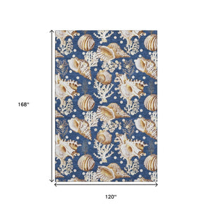HomeRoots 10' X 14' Blue Ivory Geometric Washable Area Rug - Stylish, Durable Design with UV Protection! 645822