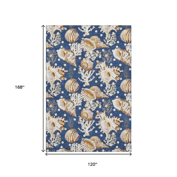 HomeRoots 10' X 14' Blue Ivory Geometric Washable Area Rug - Stylish, Durable Design with UV Protection! 645822