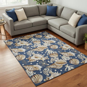 HomeRoots 10' X 14' Blue Ivory Geometric Washable Area Rug - Stylish, Durable Design with UV Protection! 645822