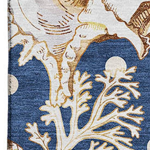 HomeRoots 10' X 14' Blue Ivory Geometric Washable Area Rug - Stylish, Durable Design with UV Protection! 645822