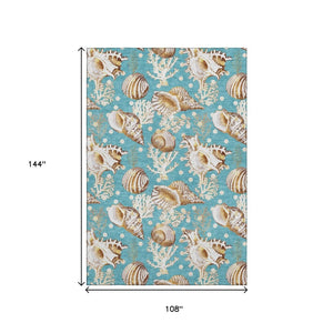 HomeRoots 9' X 12' Aqua Ivory Beige Geometric Area Rug - Durable, Washable, UV-Protected for Busy Homes! 645827