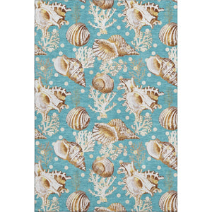 HomeRoots 9' X 12' Aqua Ivory Beige Geometric Area Rug - Durable, Washable, UV-Protected for Busy Homes! 645827