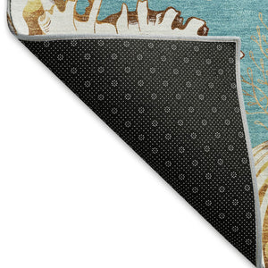 HomeRoots 9' X 12' Aqua Ivory Beige Geometric Area Rug - Durable, Washable, UV-Protected for Busy Homes! 645827