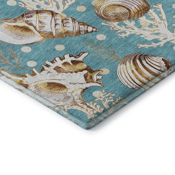 HomeRoots 9' X 12' Aqua Ivory Beige Geometric Area Rug - Durable, Washable, UV-Protected for Busy Homes! 645827