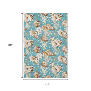 HomeRoots 10' Aqua Ivory Beige Geometric Area Rug - Washable, UV Protected, Perfect for Coastal Homes & Playrooms 645828