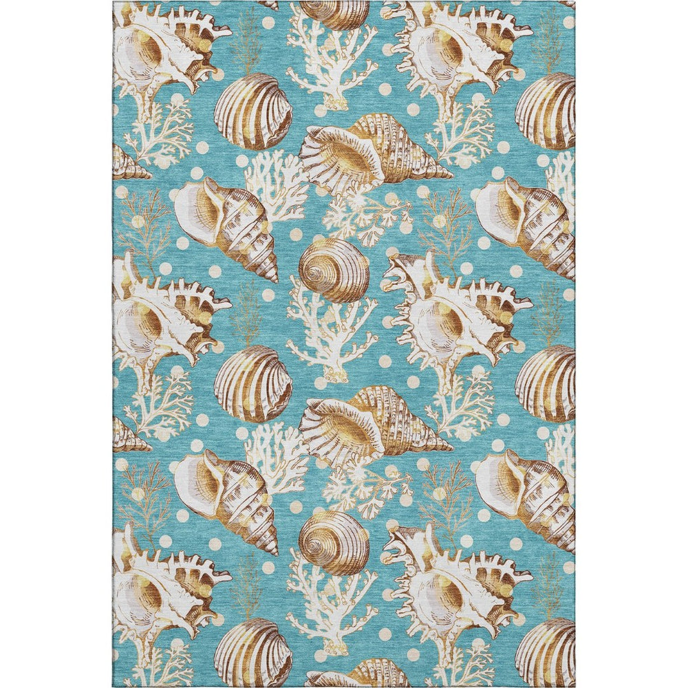 HomeRoots 10' Aqua Ivory Beige Geometric Area Rug - Washable, UV Protected, Perfect for Coastal Homes & Playrooms 645828