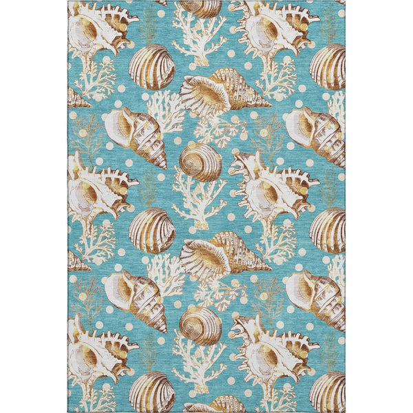 HomeRoots 10' Aqua Ivory Beige Geometric Area Rug - Washable, UV Protected, Perfect for Coastal Homes & Playrooms 645828