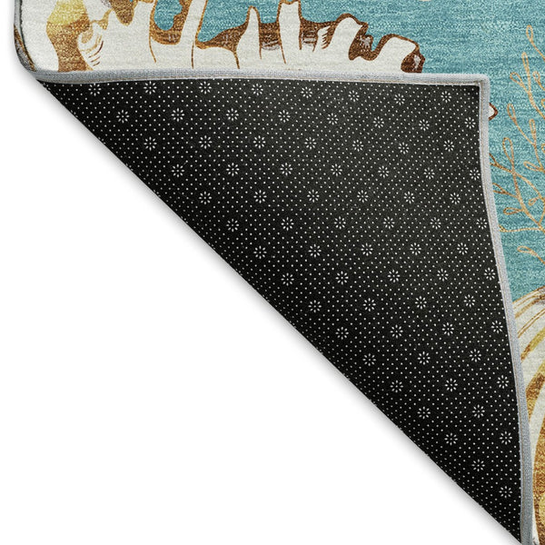 HomeRoots 10' Aqua Ivory Beige Geometric Area Rug - Washable, UV Protected, Perfect for Coastal Homes & Playrooms 645828