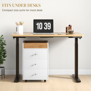 English Elm HOMCOM Mobile 3-Drawer Office Storage Cabinet with Removable Top Tray, Locking Wheels, Space-Saving Design White W2225P217756