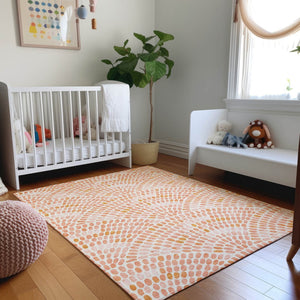 HomeRoots 5' X 8' Peach & Ivory Geometric Area Rug - Washable, UV Protected, Stain Resistant for Modern Spaces 645836