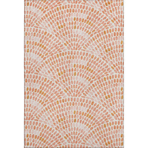 HomeRoots 5' X 8' Peach & Ivory Geometric Area Rug - Washable, UV Protected, Stain Resistant for Modern Spaces 645836