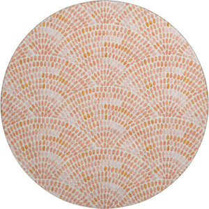 HomeRoots 8' Peach and Ivory Geometric Round Rug - Washable, UV Protected, Perfect for Busy Homes & Kids 645837