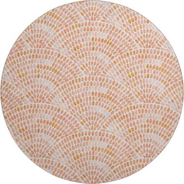HomeRoots 8' Peach and Ivory Geometric Round Rug - Washable, UV Protected, Perfect for Busy Homes & Kids 645837
