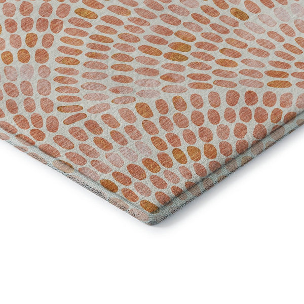 HomeRoots 8' Peach and Ivory Geometric Round Rug - Washable, UV Protected, Perfect for Busy Homes & Kids 645837