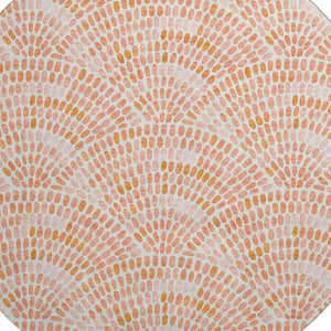 HomeRoots 8' Peach and Ivory Geometric Round Rug - Washable, UV Protected, Perfect for Busy Homes & Kids 645837