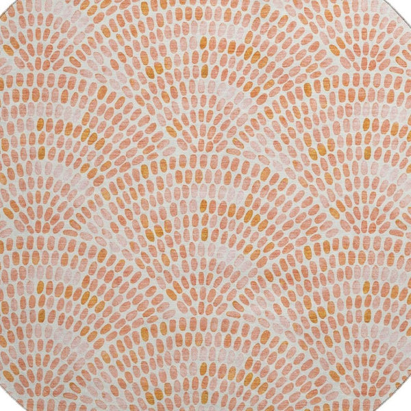 HomeRoots 8' Peach and Ivory Geometric Round Rug - Washable, UV Protected, Perfect for Busy Homes & Kids 645837