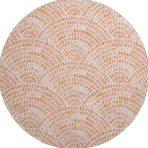 HomeRoots 8' Peach and Ivory Geometric Round Rug - Washable, UV Protected, Perfect for Busy Homes & Kids 645837