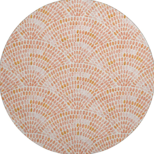 HomeRoots 8' Peach and Ivory Geometric Round Rug - Washable, UV Protected, Perfect for Busy Homes & Kids 645837