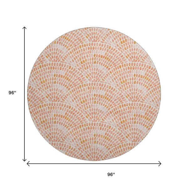 HomeRoots 8' Peach and Ivory Geometric Round Rug - Washable, UV Protected, Perfect for Busy Homes & Kids 645837