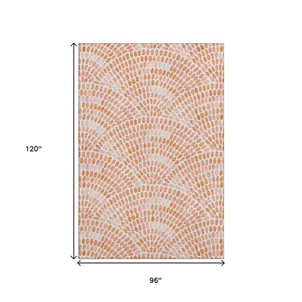 HomeRoots 8' X 10' Peach & Ivory Geometric Washable Area Rug – Durable, Stain-Resistant with UV Protection! 645838