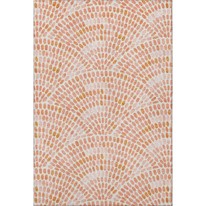 HomeRoots 8' X 10' Peach & Ivory Geometric Washable Area Rug – Durable, Stain-Resistant with UV Protection! 645838