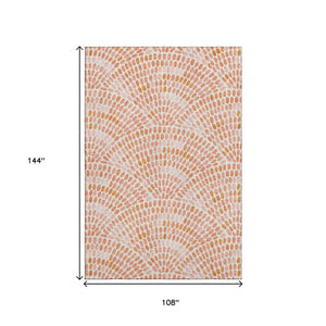 HomeRoots 9' X 12' Peach and Ivory Geometric Area Rug – Stylish, Washable, UV-Protected, Pet-Friendly Design 645839