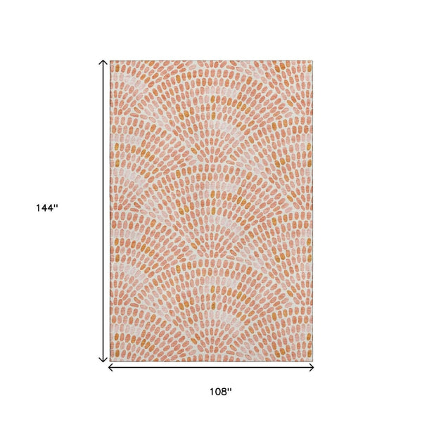 HomeRoots 9' X 12' Peach and Ivory Geometric Area Rug – Stylish, Washable, UV-Protected, Pet-Friendly Design 645839