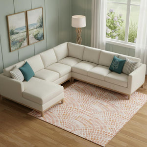 HomeRoots 9' X 12' Peach and Ivory Geometric Area Rug – Stylish, Washable, UV-Protected, Pet-Friendly Design 645839